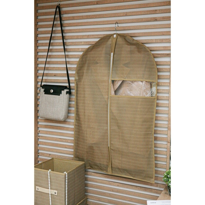 Чехол для одежды Доляна &laquo;Гусиная лапка&raquo;, ПВХ окно, 90&times;60 см, цвет бежевый