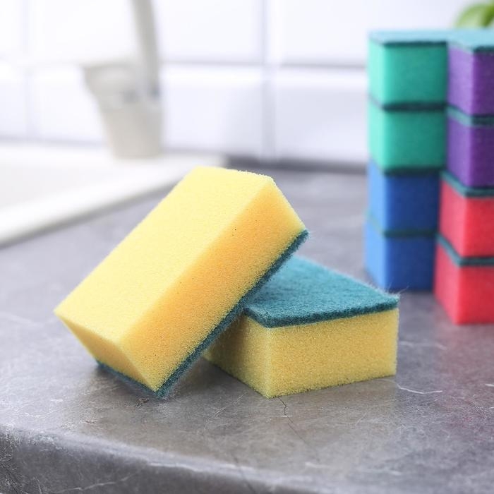 Набор губок для посуды с чистящим слоем Доляна &laquo;Макси&raquo;, 9&times;6&times;3,5 см, 10 шт