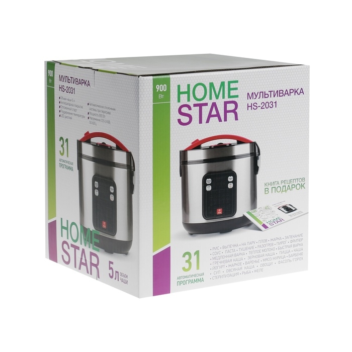 Мультиварка Homestar HS-2031, 900 Вт, 5 л, 31 программа, антипригарное покрытие, серебристая 1031999