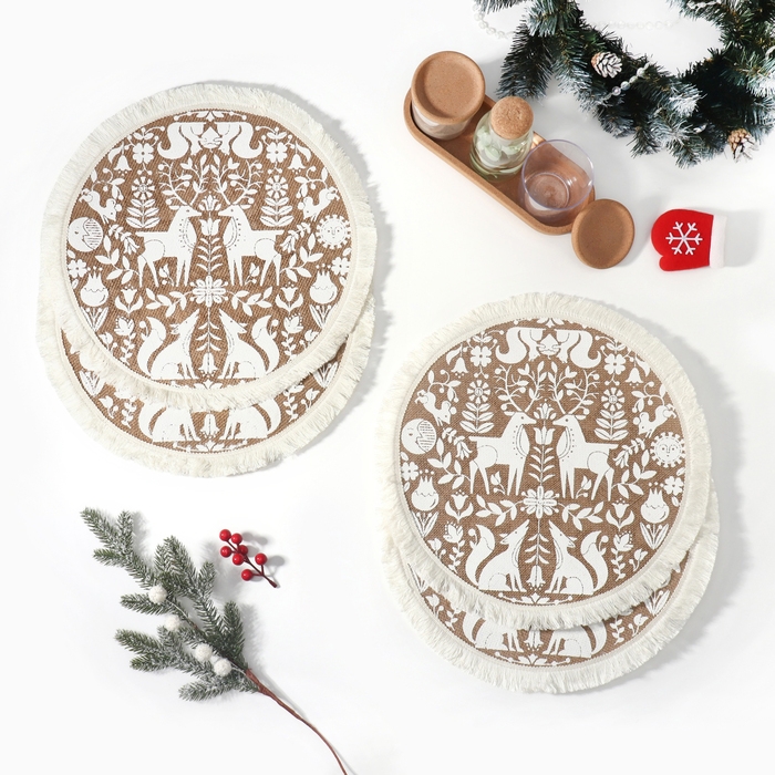 Набор салфеток 4 шт  &laquo;Олени&raquo; цв.белый, 37*37 см