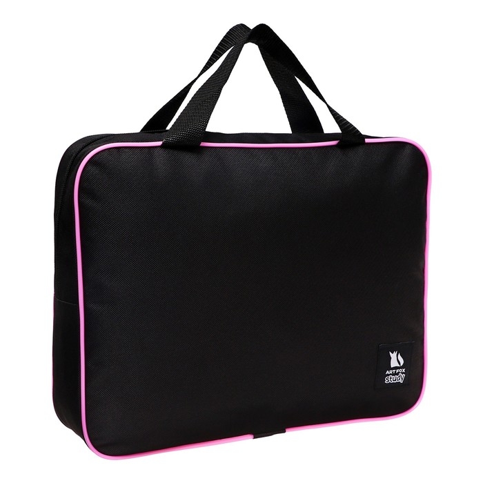 Папка для труда А4 на молнии текстиль 70мм 350 х 270 , черный/розовый &laquo;1 сентября&raquo;