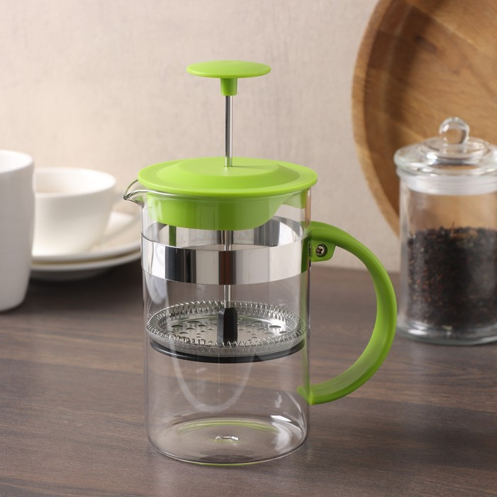 Чайник заварочный френч - пресс Доляна «Гарсон», 800 мл, стекло, цвет зелёный Чайник заварочный френч - пресс Доляна «Гарсон», 800 мл, стекло, цвет зелёный