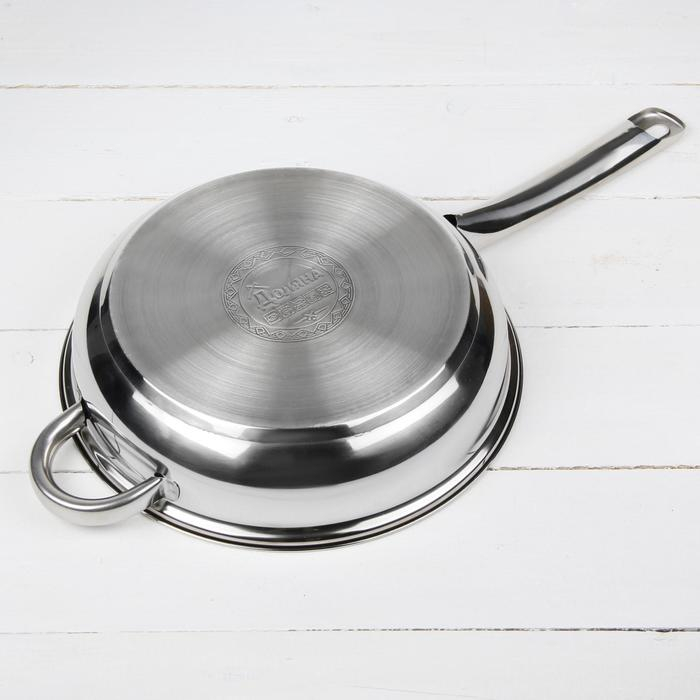 Набор посуды из нержавеющей стали Доляна &laquo;Классика&raquo;, 8 предметов: ковш 1,5 л, 2 кастрюли 2/3 л, сковорода d=24 см, крышки, стенки 0,3 мм, дно 5 мм