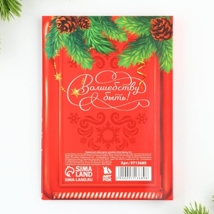 Подарочный набор новогодний &laquo;Северная почта&raquo;, блок бумаги 30 л, ручка синяя паста 1.0 мм и 5 шт наклеек