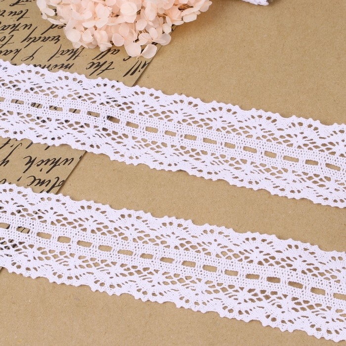 Кружево вязаное, 55 мм &times; 10 &plusmn; 1 м, цвет белый