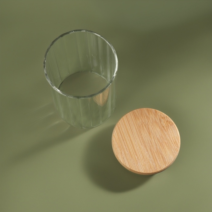 Органайзер для хранения ватных палочек &laquo;BAMBOO&raquo;, с крышкой, d6,5 &times; 10 см, в картонной коробке, цвет прозрачный/коричневый