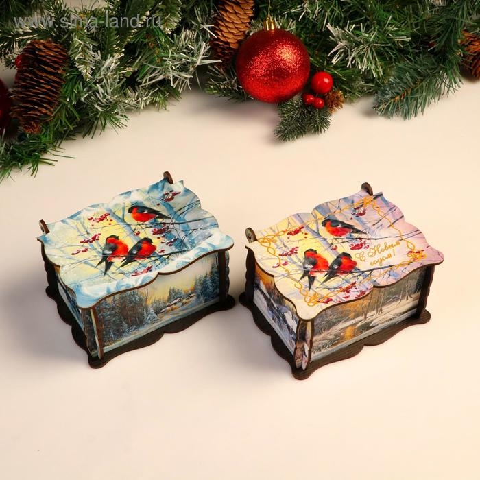 Шкатулка средняя новогодняя Шкатулка средняя новогодняя "Снегири", микс, 14х11,7х7,5 см