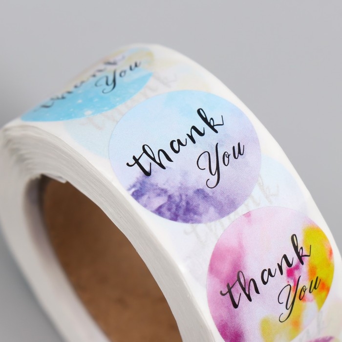 Наклейка бумага "Нежный туман. Спасибо" d=2,5 см 500 шт в рулоне