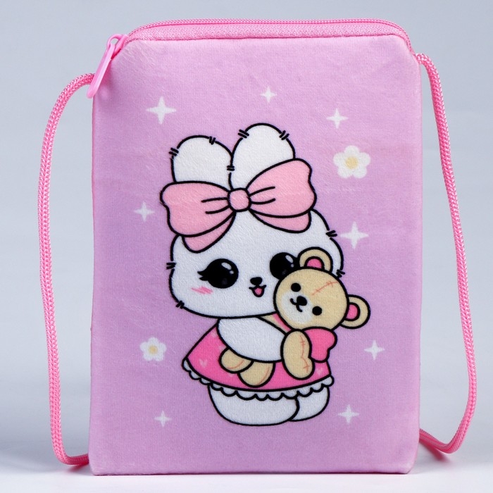 Сумка детская плюшевая "Зайчонок с мишкой" плоская