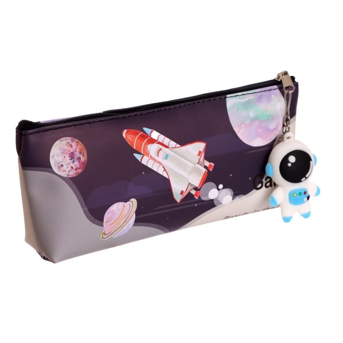 Пенал школьный на молнии, с подвеской, "Космос", МИКС