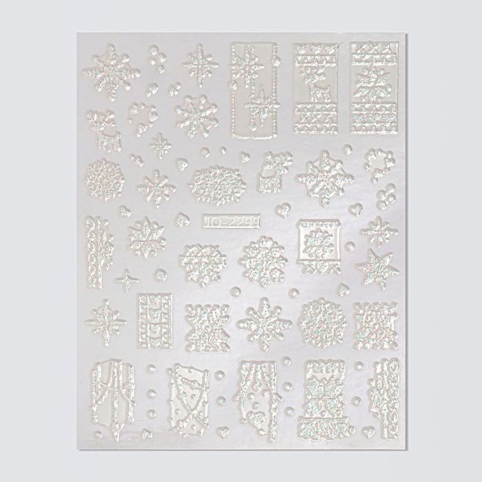 Новый год! Наклейки для ногтей &laquo;Снежинки&raquo;, объёмные, с блёстками, цвет белый