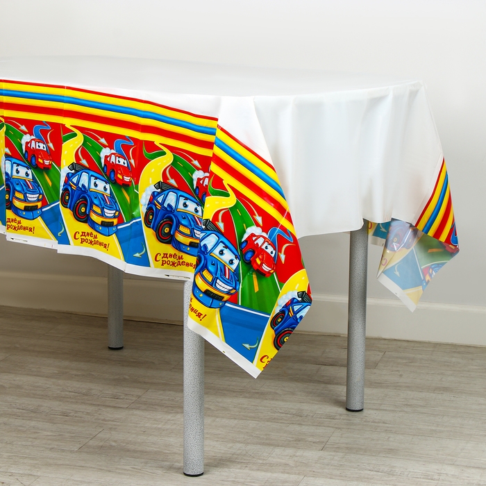 Скатерть одноразовая &laquo;С днём рождения&raquo;, тачки, 180х137 см