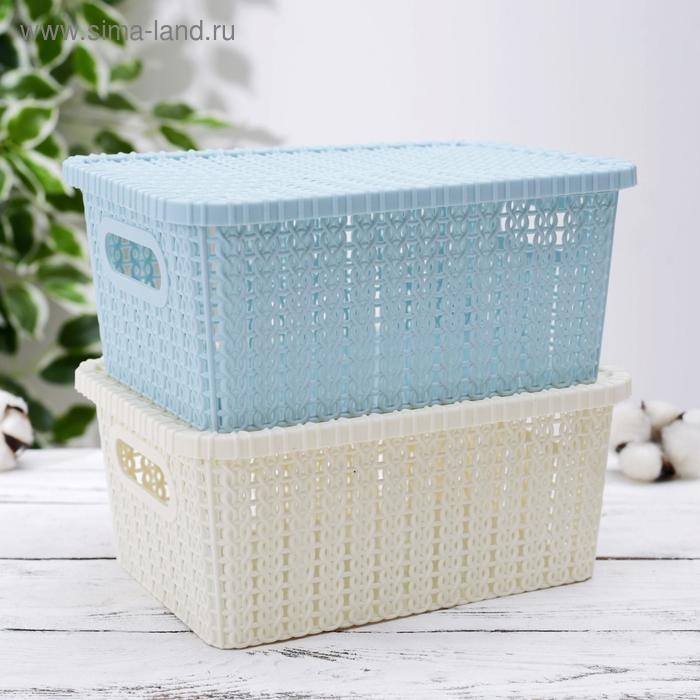 Корзина для хранения с крышкой &laquo;Плетенение&raquo;, 24,5&times;18&times;10 см, цвет МИКС