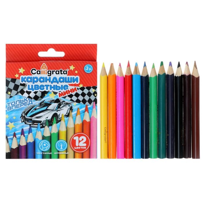 Карандаши Calligrata Карандаши Calligrata "Машинка", 12 цветов, МИНИ, корпус деревянный, треугольный