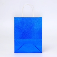 Пакет подарочный бумажный с глиттером синий, 21 х 11 х 27 см