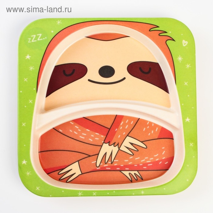 Набор бамбуковой посуды &laquo;Ленивец&raquo;, 5 предметов: тарелка, миска, стакан, вилка, ложка