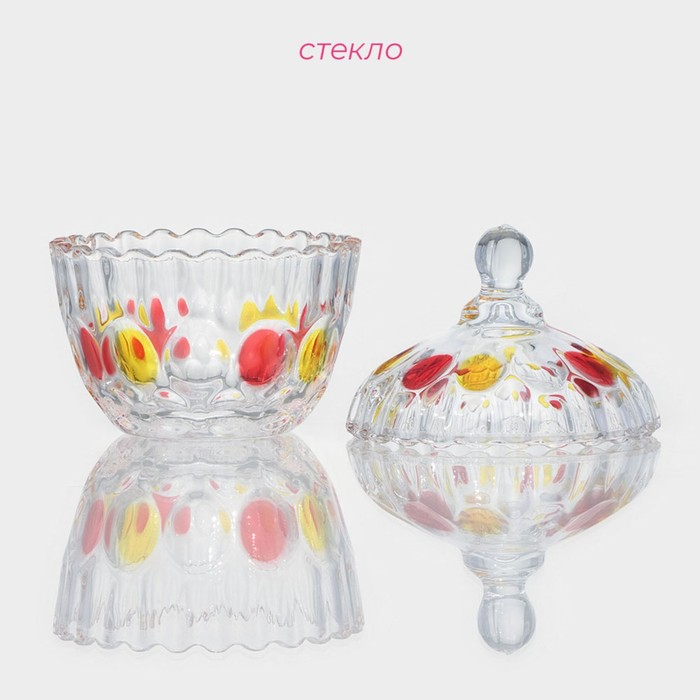 Сахарница стеклянная Доляна &laquo;Венеция краски&raquo;, 250 мл, 10&times;13 см, с крышкой