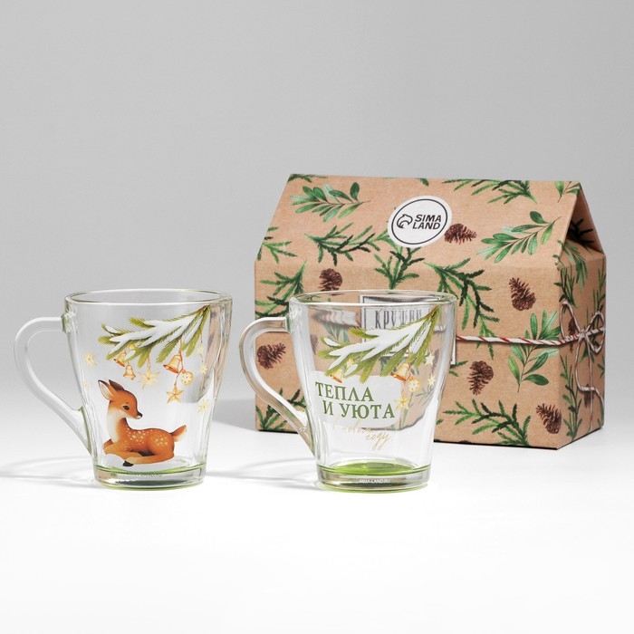 Новый год. Набор кружек стеклянных &laquo;Тепла и уюта!&raquo;, 2 шт