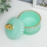 Шкатулка стекло "Ромбы и купол" мятный с золотом 11х8,5х8,5 см Шкатулка стекло "Ромбы и купол" мятный с золотом 11х8,5х8,5 см