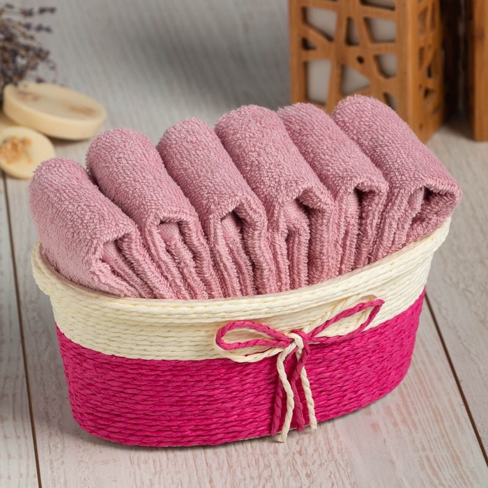 Набор махровых декоративных салфеток Этель, 30х30см-6шт, цвет розовый, 100% хлопок Набор махровых декоративных салфеток Этель, 30х30см-6шт, цвет розовый, 100% хлопок