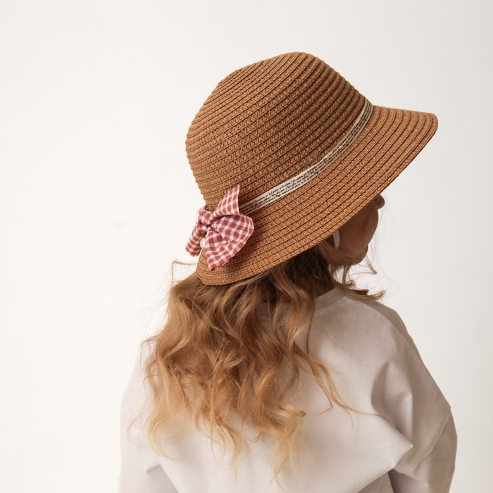 Шляпа для девочки MINAKU с бантом, цвет коричневый, р-р 52 Шляпа для девочки MINAKU с бантом, цвет коричневый, р-р 52