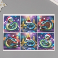 Новогодняя декупажная карта "Змеи в новогодних шапках", плотность 45 г/м2, формат А4