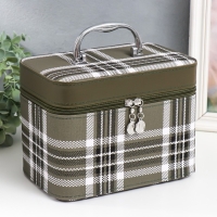 Шкатулка кожзам с зеркалом "Клетка. Зелёный" набор 3 шт 18х10х12,5 21х13х15,5 23х15х18,5 см