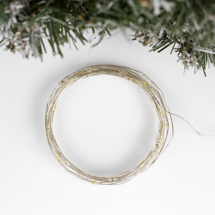 Гирлянда &laquo;Нить&raquo; 5 м роса, IP20, серебристая нить, 50 LED, мерцание белым, батарейки AAх3 (нет в комплекте), свечение тёплое белое