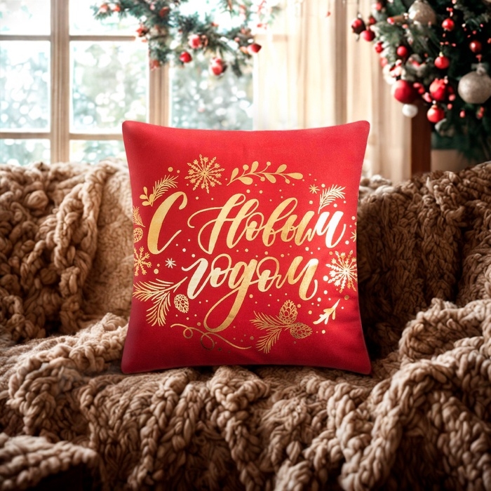 Наволочка декоративная Этель Наволочка декоративная Этель "С Новым Годом" 40х40 см, полиэстер, велюр