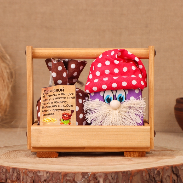 Оберег - домовой "Васёк в ящике", 15 х 16 см, микс