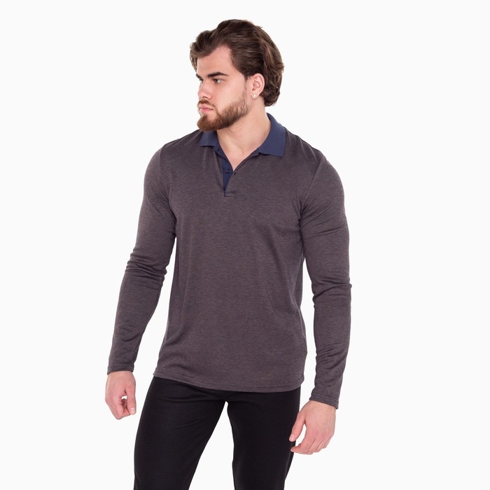 Поло мужское с длинным рукавом, цвет коричневый, размер 46 (M)