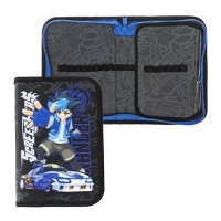 Пенал 1 секция, 130х200, откидная планка, ламинированный картон, для мальчика, синий/чёрный, Seventeen