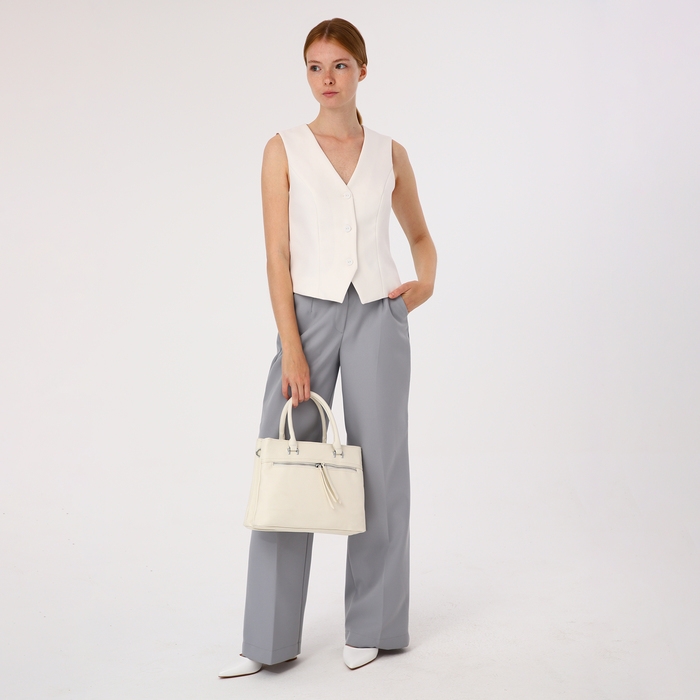 Сумка-тоут на молнии, 2 наружных кармана, цвет белый Сумка-тоут на молнии, 2 наружных кармана, цвет белый