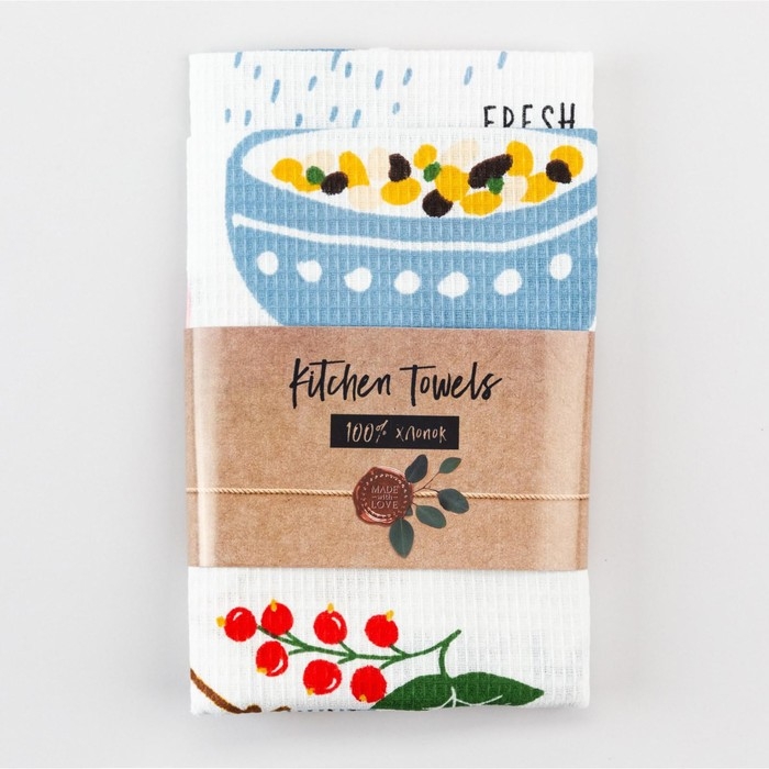 Набор кухонных полотенец Доляна &laquo;Рецепты счастья&raquo;, 35х60 см-2шт, 100% хлопок