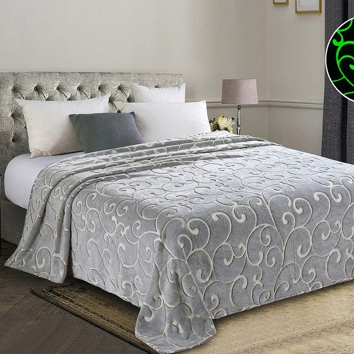 Плед светящийся 180х200 см &laquo;Вензеля&raquo;, велсофт 260г/м