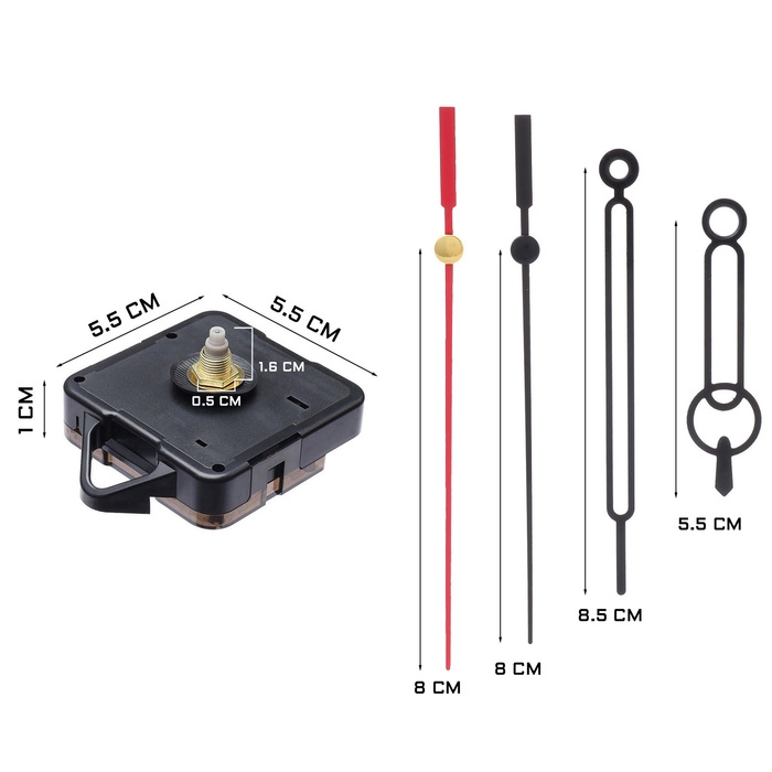 Часовой механизм со стрелками «Соломон-32», плавный ход, шток 16 мм, стрелки 55/85/80 мм Часовой механизм со стрелками «Соломон-32», плавный ход, шток 16 мм, стрелки 55/85/80 мм