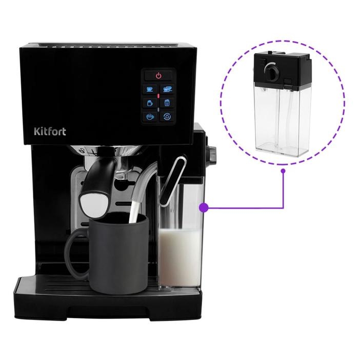 Кофеварка Kitfort КТ-743, рожковая, 1400 Вт, 1.4/0.4 л, чёрная Кофеварка Kitfort КТ-743, рожковая, 1400 Вт, 1.4/0.4 л, чёрная