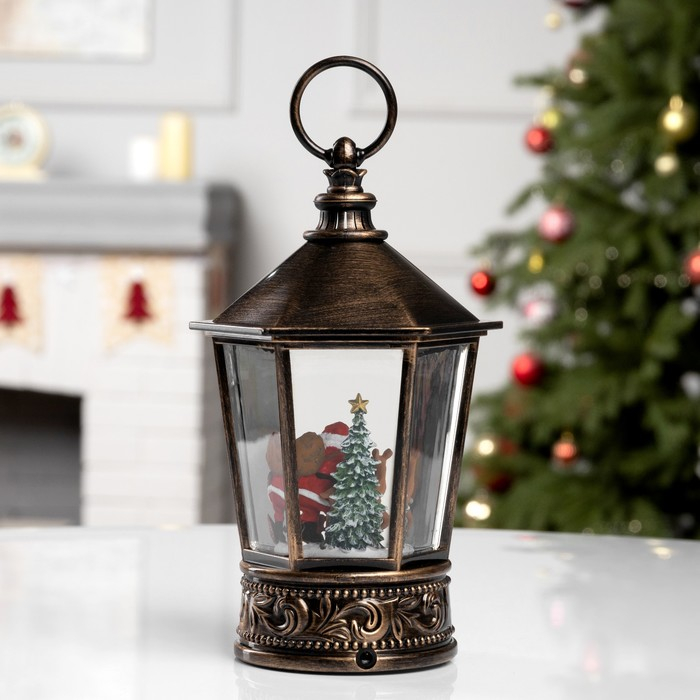 Светодиодная фигура &laquo;Дед Мороз и ёлка&raquo; 14 &times; 22 &times; 14 см, пластик, батарейки АААх3 (не в комплекте), свечение тёплое белое