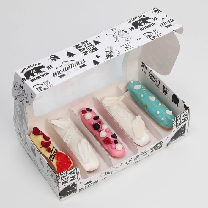 Коробка для эклеров, кондитерская упаковка, 5 вкладышей, MАN PATTERN, 25.2 х 15 х 7 см Коробка для эклеров, кондитерская упаковка, 5 вкладышей, MАN PATTERN, 25.2 х 15 х 7 см