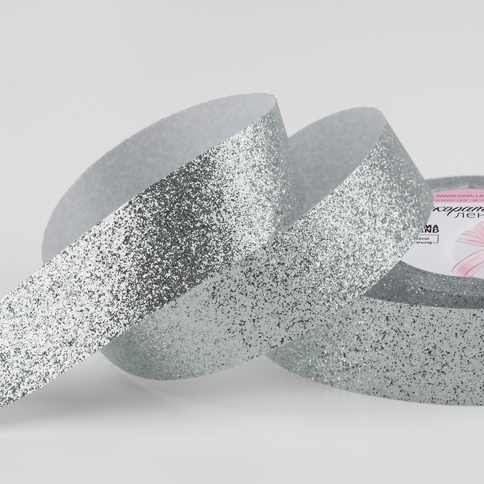 Лента декоративная &laquo;Блёстки&raquo;, 25 мм &times; 9,1 &plusmn; 0,5 м, цвет серебряный