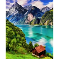 Алмазная мозаика с полным заполнением на холсте «Горное озеро», 40 х 50 см Алмазная мозаика с полным заполнением на холсте «Горное озеро», 40 х 50 см