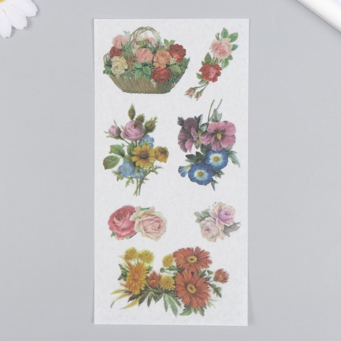 Наклейки для творчества бумага Наклейки для творчества бумага "Ретро букеты" набор 3 листа 10х20 см