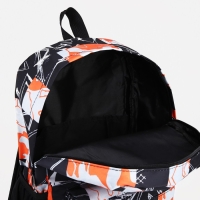 Рюкзак школьный из текстиля на молнии, 3 кармана, цвет оранжевый/чёрный