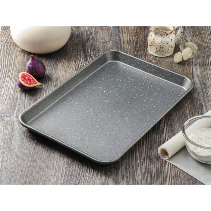 Противень Magistro Gourmet Range, 39,5×26,8×2,6 см, толщина 0,6 мм, антипригарное покрытие, цвет серый Противень Magistro Gourmet Range, 39,5×26,8×2,6 см, толщина 0,6 мм, антипригарное покрытие, цвет серый
