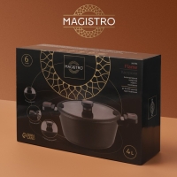 Кастрюля Magistro Flame, 4 л, d=24 см, h=10,5 см, крышка со сливом, антипригарное покрытие, индукция, цвет чёрный Кастрюля Magistro Flame, 4 л, d=24 см, h=10,5 см, крышка со сливом, антипригарное покрытие, индукция, цвет чёрный