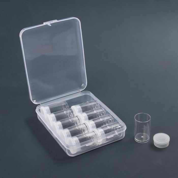 Набор баночек для декора, 10 шт, в органайзере, 5 мл, 12 &times; 9 &times; 2,9 см, цвет прозрачный