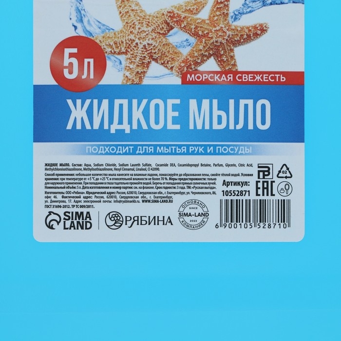 Мыло жидкое кухонное, 5 л (5000 мл), аромат морской свежести, РУССКАЯ ВЫГОДА