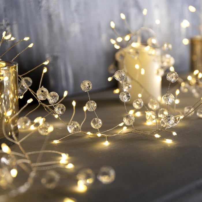 Гирлянда «Мишура» 2 м роса с насадками «Грозди», IP20, серебристая нить, 200 LED, свечение тёплое белое, ААх3 Гирлянда «Мишура» 2 м роса с насадками «Грозди», IP20, серебристая нить, 200 LED, свечение тёплое белое, ААх3