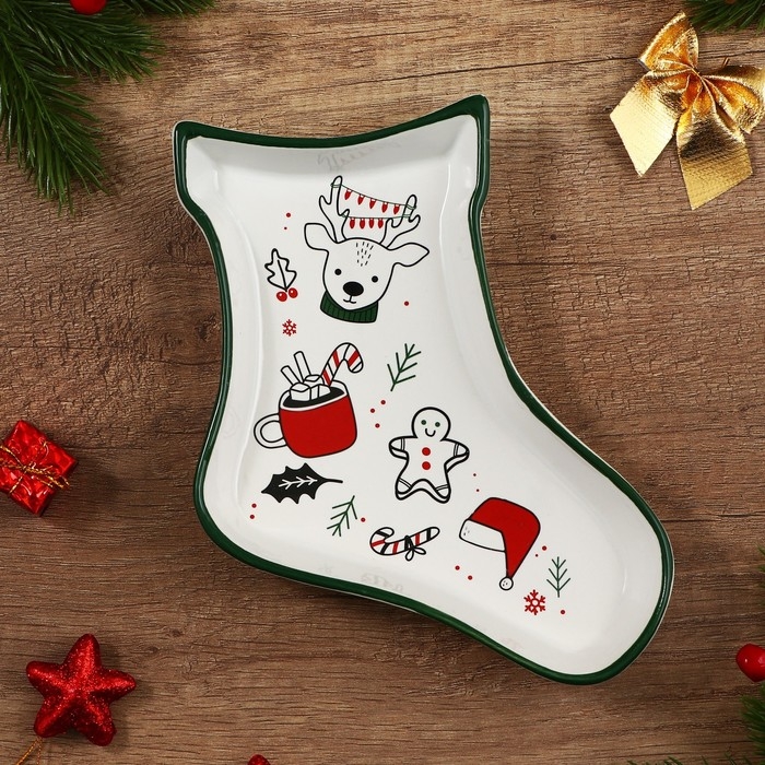 Новый год! Блюдо новогоднее керамическое &laquo;Новый год!&raquo;, 20х15.5х3 см, цвет белый