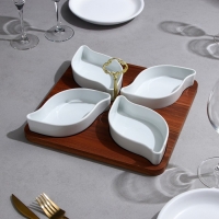 Менажница «Королевская сервировка», 4 шт:300 мл, деревянное основание, фарфор, Иран Менажница «Королевская сервировка», 4 шт:300 мл, деревянное основание, фарфор, Иран